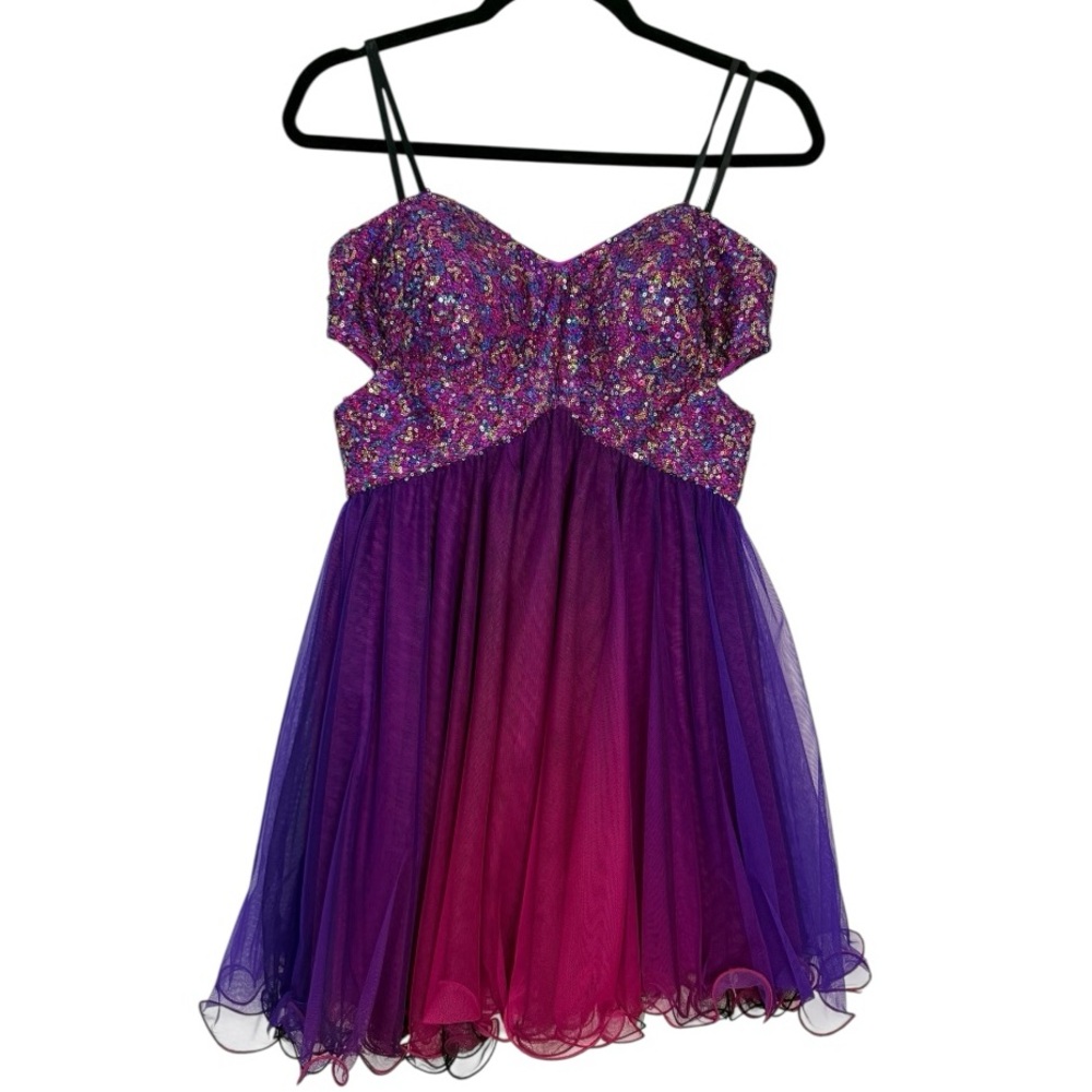 Blondie Nites Sequin Ombre Tulle Strapless Party Dress Pink Purple Juniors 11 - Picture 8 of 12